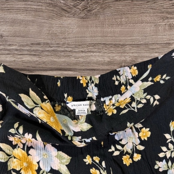 American Eagle Outfitters Floral Wide Leg Pants - Black and Yellow - Picture 8 of 8